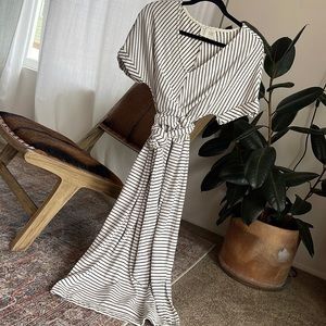 Anthropologie Saturday Sunday Striped Terry Midi Wrap Dress Sz Medium